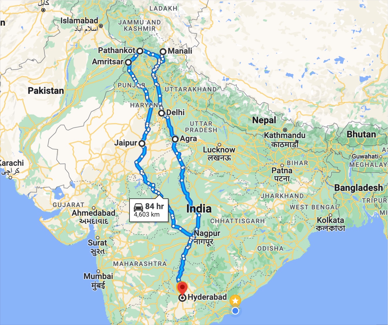 Hyderabad to Manali Road Trip by car | Route Map Plan, Itinerary ...